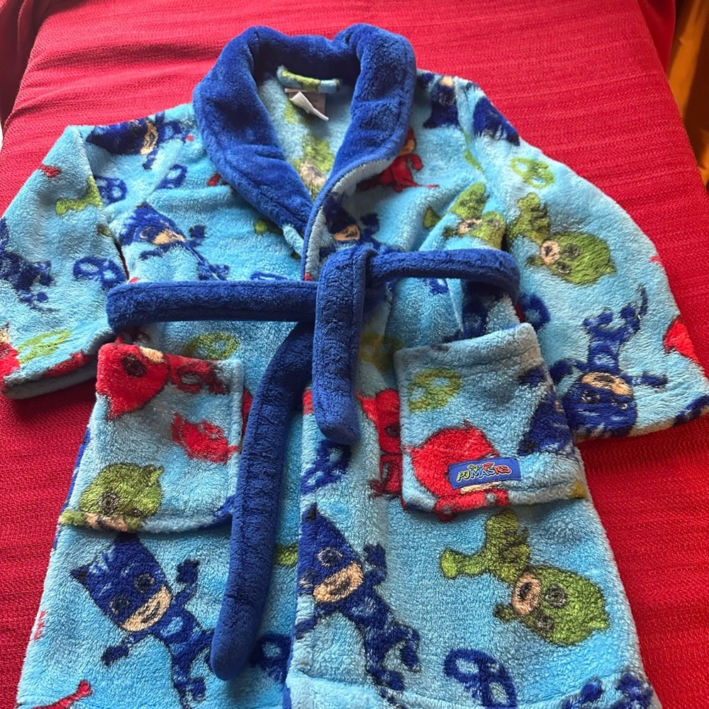 PJ Masks Little Boys' Blue Plush Robe Fleece Belted Bathrobe Sleepwear S…